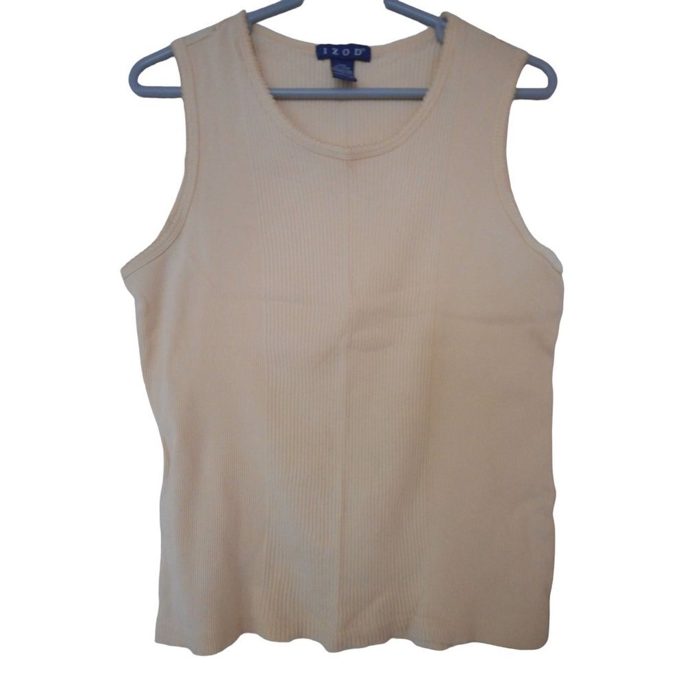 Izod ribbed tank top Size L sleeveless light beigey cream 100% cotton